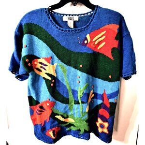 Segue S Vintage Short Sleeve Sweater Scenic Underwater Fish CoastalGrandma Beach